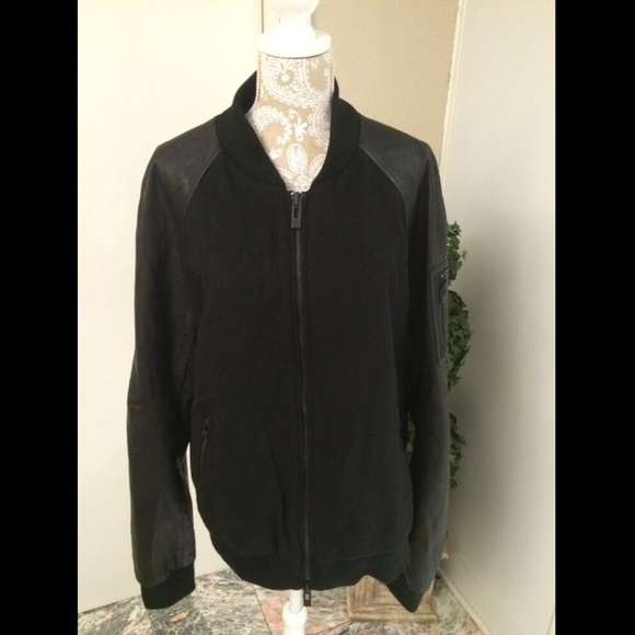 NEW $495 Rogue [ XXL ] Wool Bomber Jacket with Leather Sleeves‎ in Black - Picture 2 of 11
